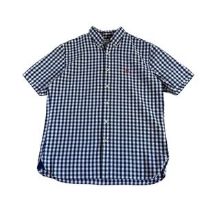 Brooks Brothers Mens Large Gingham Short Sleeve Button Down Shirt Navy